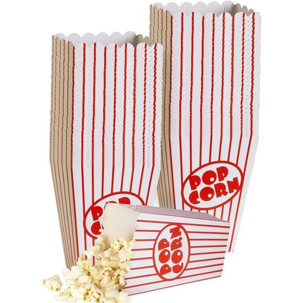 Movie Night Popcorn Bags for Party (40pk) - Paper Popcorn Buckets -Red and White